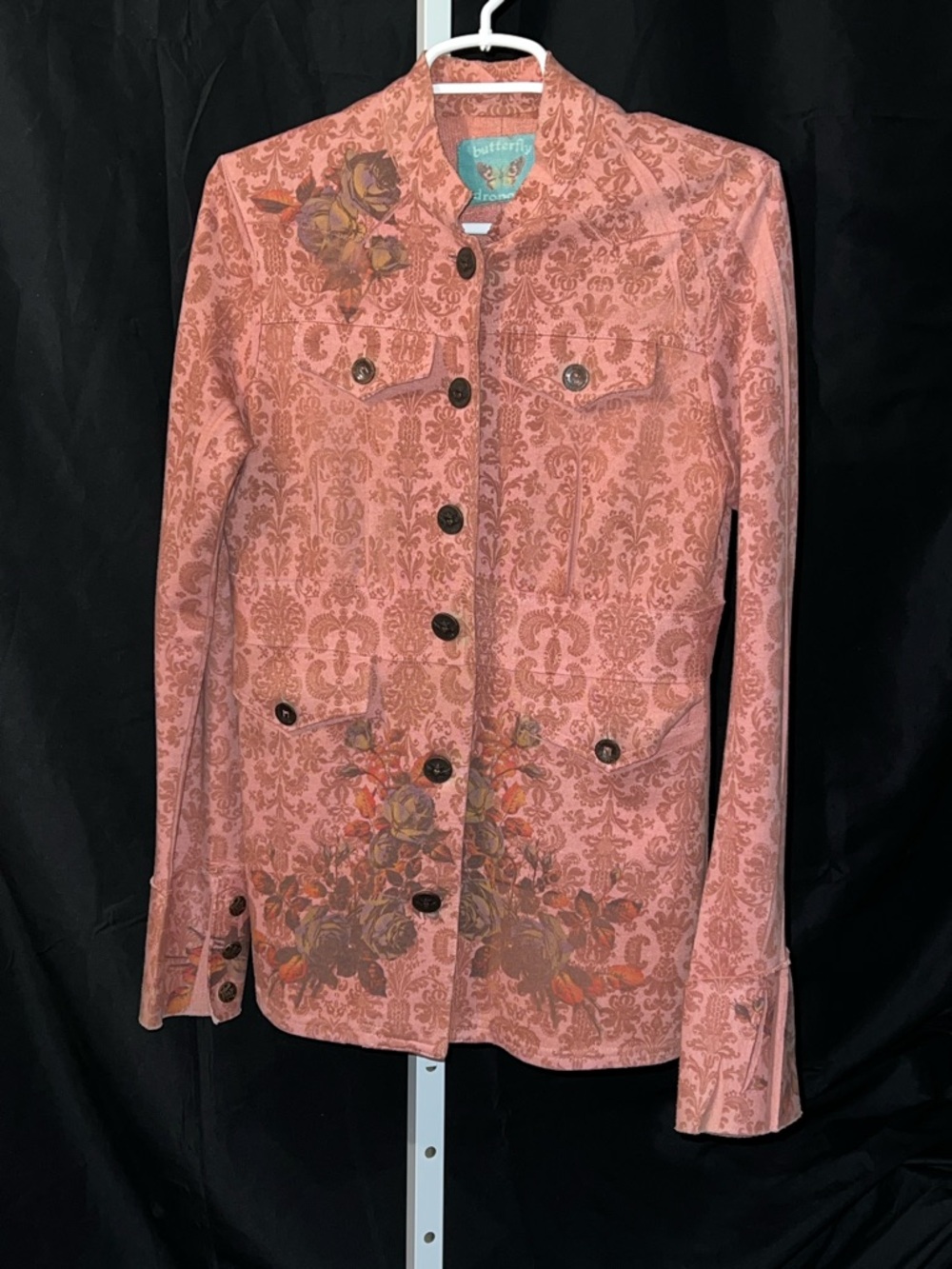 Butterfly Dropout Floral-Print Horseshoe Tailored Jacket Unique Sleeve @ Wrists